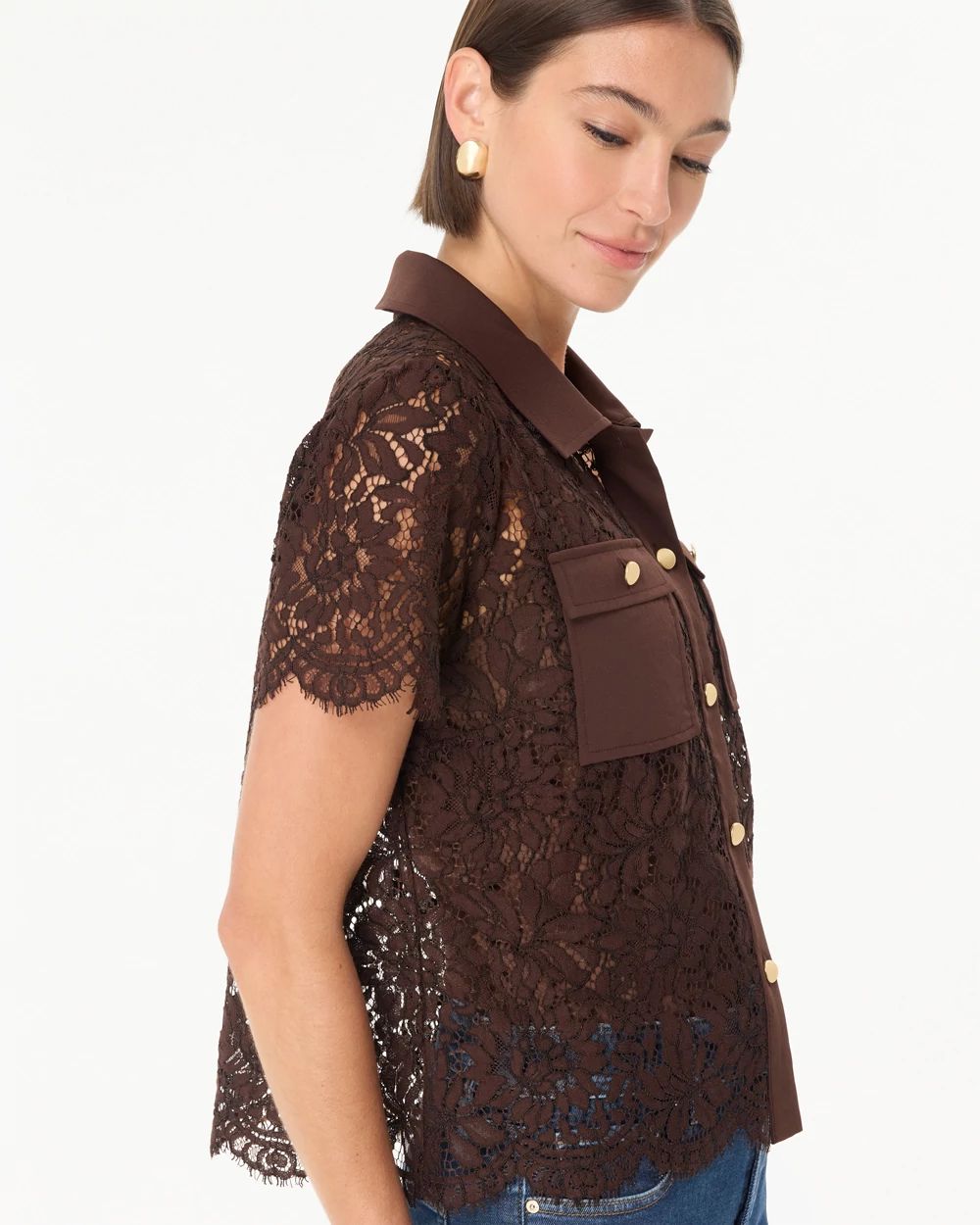 トップス 26SS LAD MUCICIAN LACE SHORT SLEEVESHIRT Short-Sleeve Lace Shirt | White House Black Market
